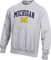 Champion Men's Michigan Wolverines Grey Reverse Weave Crew Sweatshirt