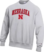 Champion Men's Nebraska Cornhuskers Grey Reverse Weave Crew Sweatshirt