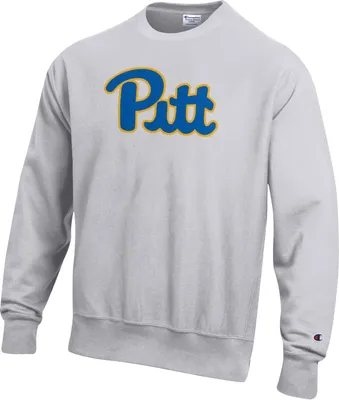 Champion Men's Pitt Panthers Grey Reverse Weave Crew Sweatshirt