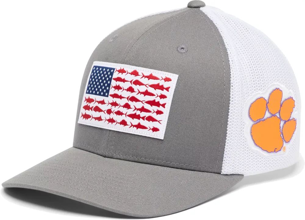 Columbia Men's Clemson Tigers Grey PFG Flag Mesh Fitted Hat