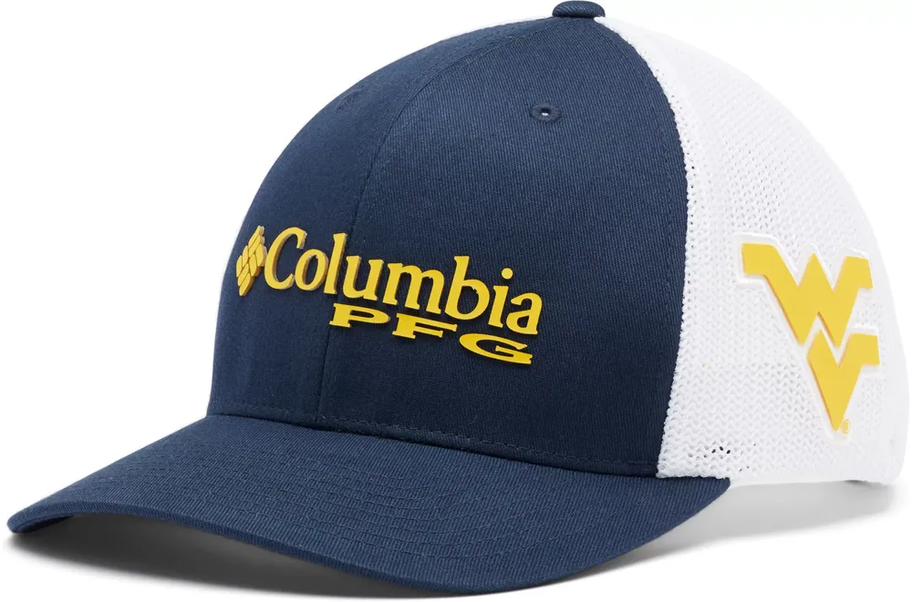 Dick's Sporting Goods Columbia Men's West Virginia Mountaineers Blue PFG  Flag Mesh Fitted Hat