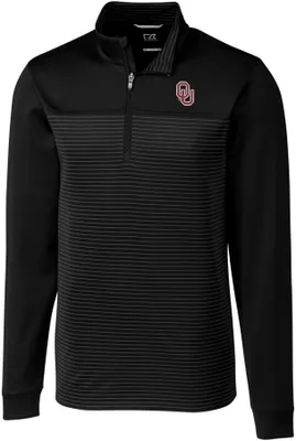 Cutter & Buck Men's Oklahoma Sooners Traverse Stripe Black Half-Zip Pullover Shirt