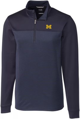 Cutter & Buck Men's Michigan Wolverines Blue Traverse Stripe Half-Zip Pullover Shirt