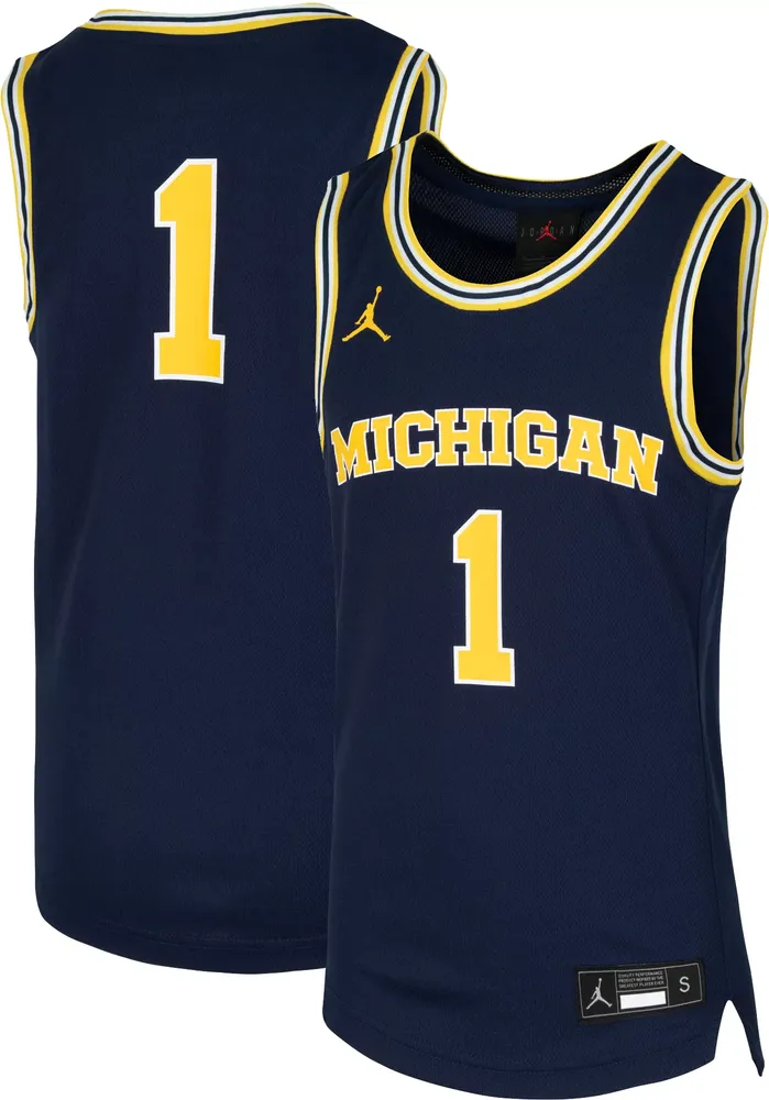 Jordan Youth Michigan Wolverines #1 Blue Replica Basketball Jersey