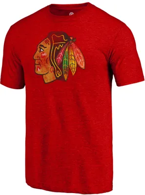 NHL Men's Chicago Blackhawks Red Logo Tri-Blend T-Shirt