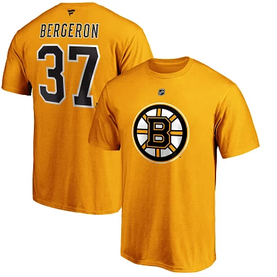 NHL Men's Boston Bruins Patrice Bergeron #37 Gold Player T-Shirt