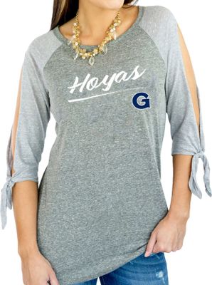 Gameday Couture Women's Georgetown Hoyas Grey Tie ¾ Sleeve Raglan Shirt