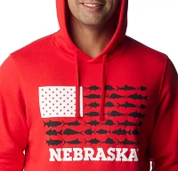 Columbia Men's Nebraska Cornhuskers Scarlet PFG Fish Flag Pullover Hoodie