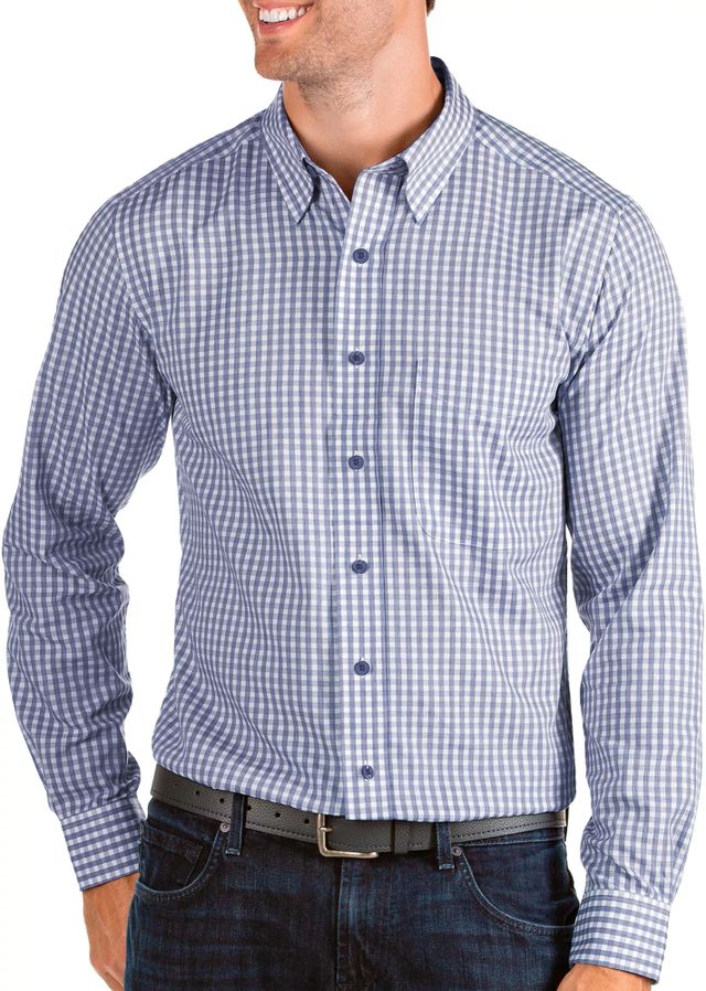 ANTIGUA Structure Mens Gray Plaid New York Yankees Button Down