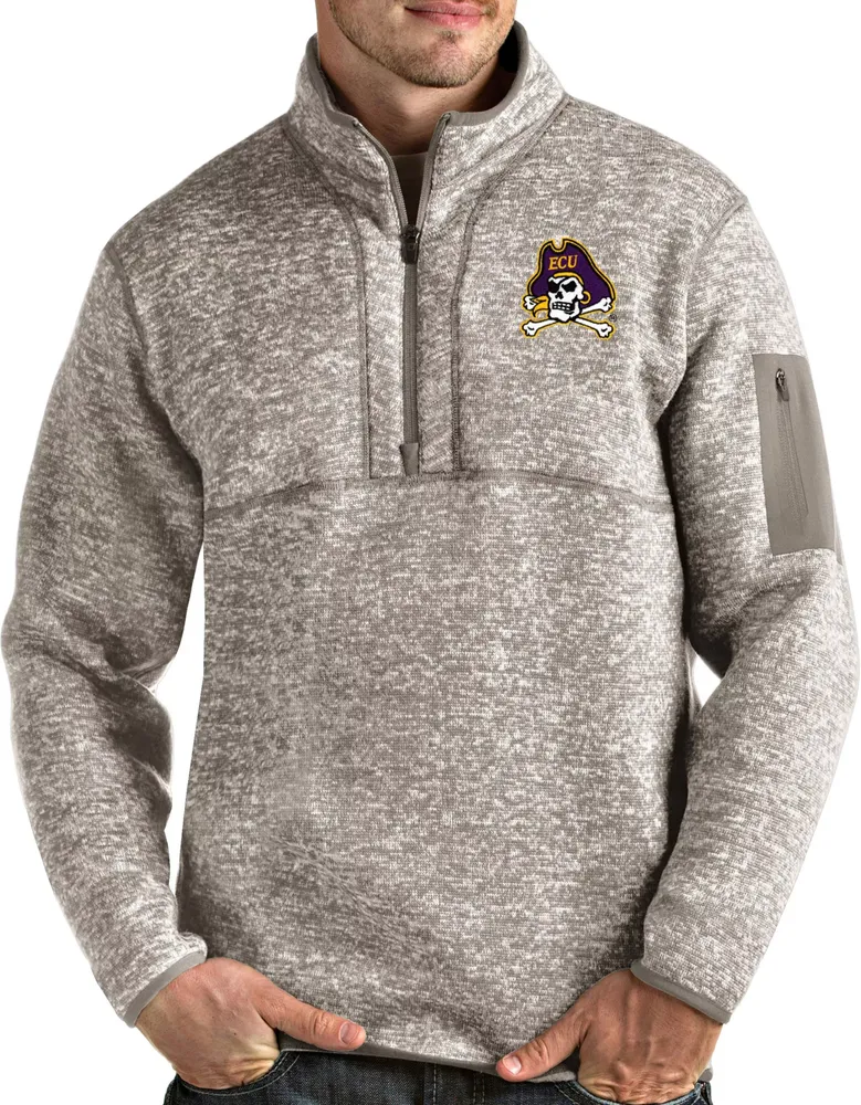 Antigua Men's East Carolina Pirates Oatmeal Fortune Pullover Black Jacket