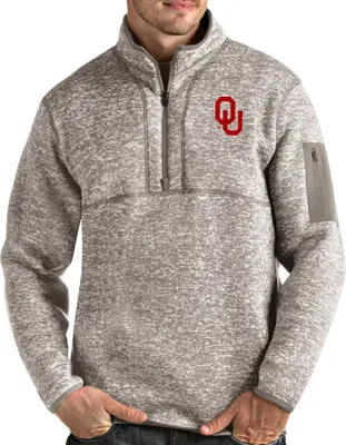 Antigua Men's Oklahoma Sooners Oatmeal Fortune Pullover Black Jacket