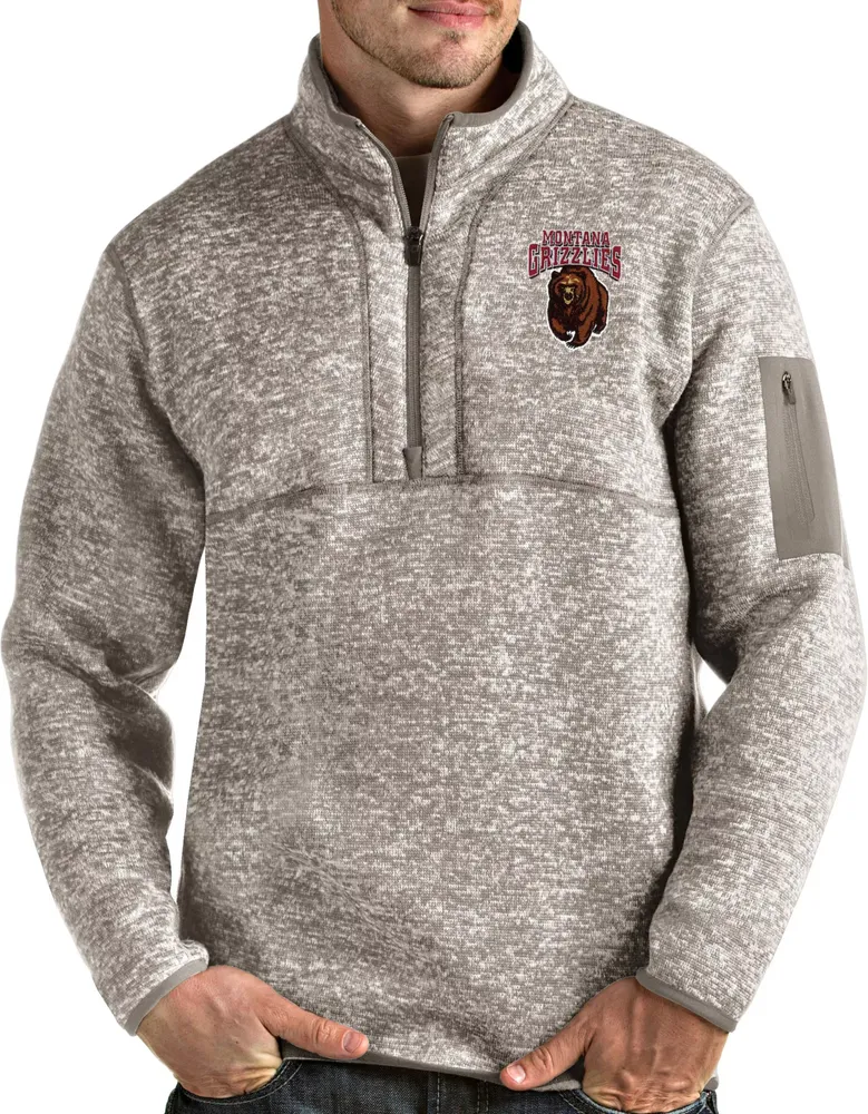 Antigua Men's Montana Grizzlies Oatmeal Fortune Pullover Black Jacket