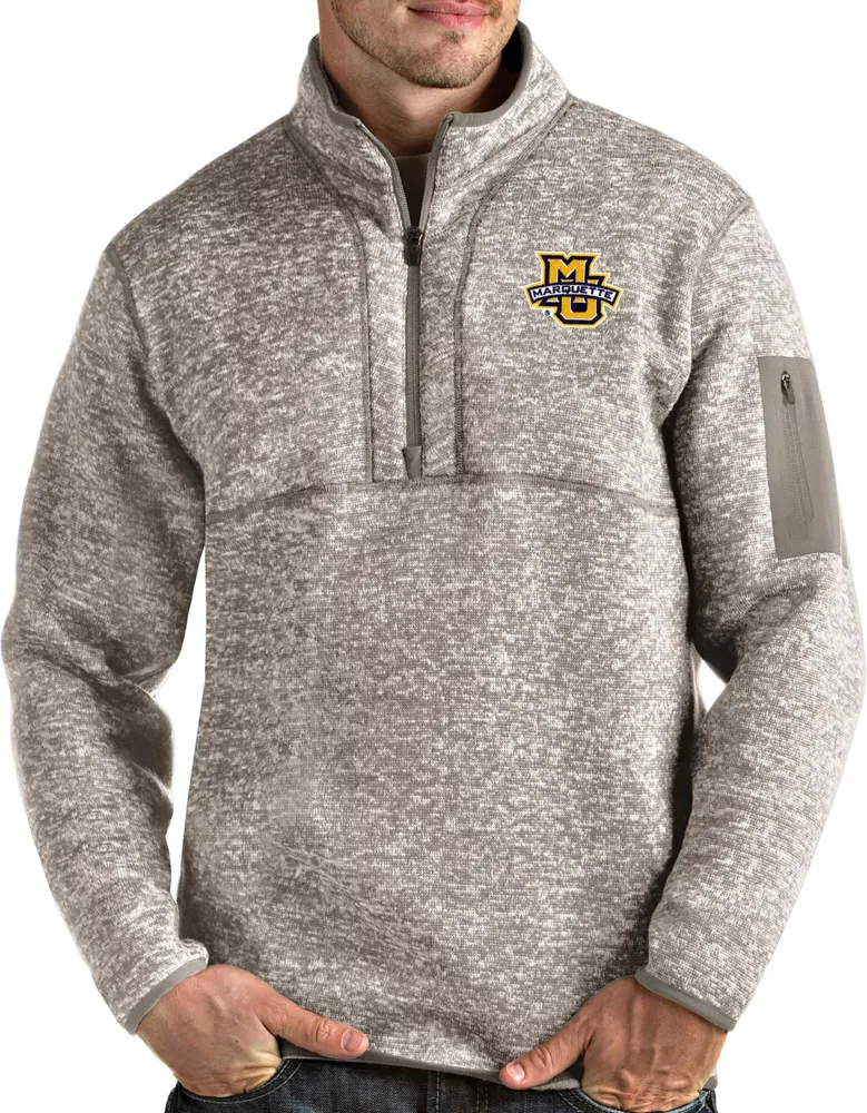 Antigua Men's Marquette Golden Eagles Oatmeal Fortune Pullover Black Jacket