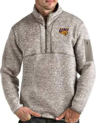 Antigua Men's Northern Iowa Panthers  Oatmeal Fortune Pullover Black Jacket