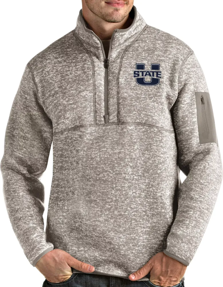 Antigua Men's Utah State Aggies Oatmeal Fortune Pullover Black Jacket