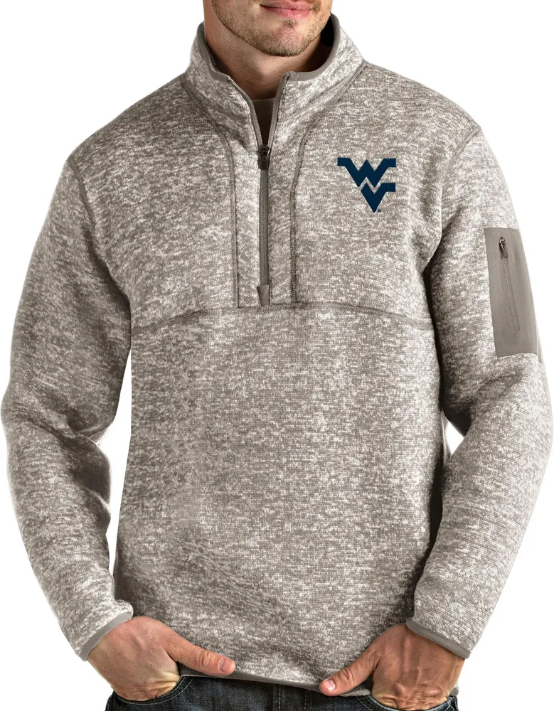 Antigua Men's West Virginia Mountaineers Oatmeal Fortune Pullover Black Jacket