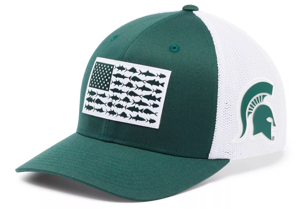 Dick's Sporting Goods Columbia Men's Michigan State Spartans Green PFG Fish  Flag Mesh Fitted Hat