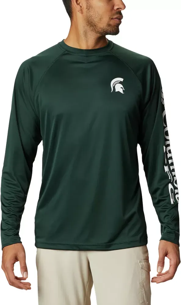 Columbia Men's Michigan State Spartans Green Terminal Tackle Long Sleeve T-Shirt