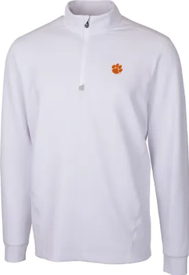 Cutter & Buck Men's Clemson Tigers White Traverse Half-Zip Shirt