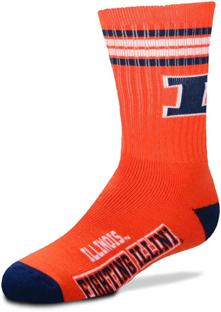 For Bare Feet Youth Illinois Fighting Illini 4-Stripe Deuce Crew Socks