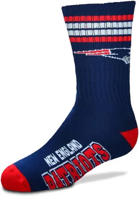 For Bare Feet Youth New England Patriots 4-Stripe Deuce Crew Socks