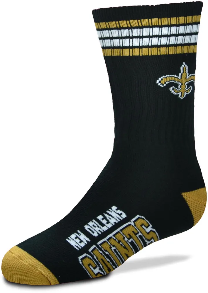 For Bare Feet Youth New Orleans Saints 4-Stripe Deuce Crew Socks