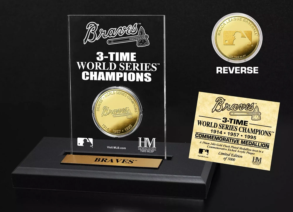 Highland Mint Atlanta Braves Multi Champion Coin Printed Acrylic Display