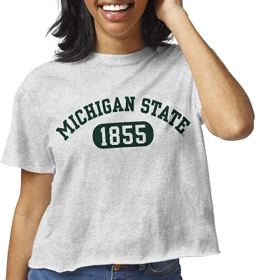 League-Legacy Women's Michigan State Spartans Grey Clothesline Cotton Cropped T-Shirt