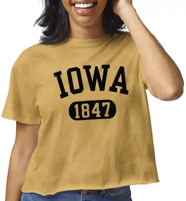 League-Legacy Women's Iowa Hawkeyes Gold Clothesline Cotton Cropped T-Shirt
