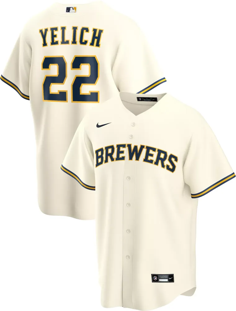 Nike Men's Replica Milwaukee Brewers Christian Yelich #22 Cool Base White Jersey