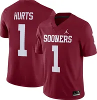 Jordan Men's Jalen Hurts Oklahoma Sooners #1 Crimson Dri-FIT Game Football Jersey