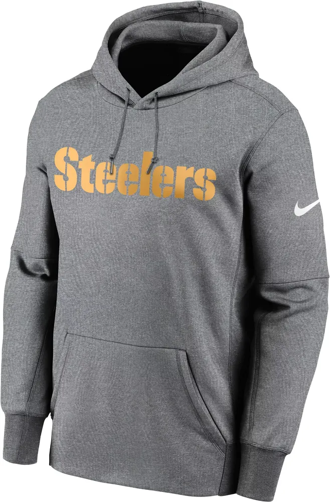 Nike Men's Pittsburgh Steelers Sideline Therma-FIT Wordmark Grey Pullover Hoodie