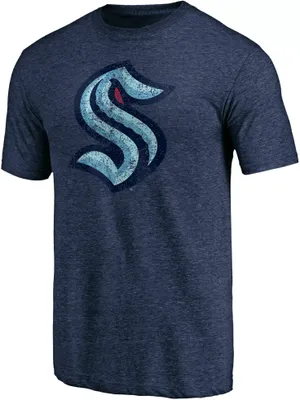 NHL Men's Seattle Kraken Distressed-Print Navy Logo T-Shirt