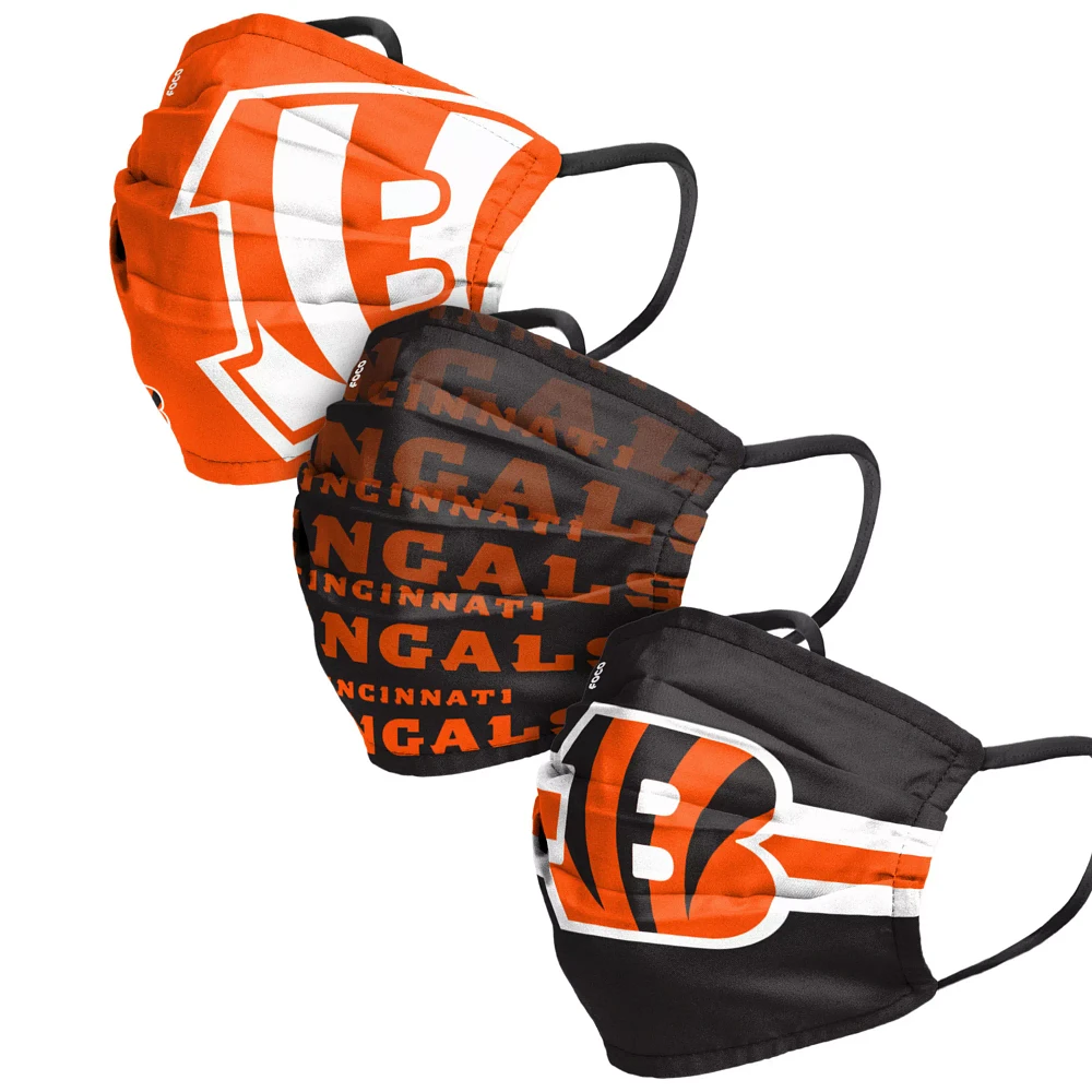 FOCO Adult Cincinnati Bengals Adjustable 3-Pack Face Coverings