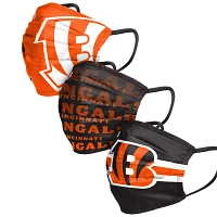 FOCO Adult Cincinnati Bengals Adjustable 3-Pack Face Coverings