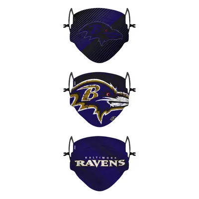 FOCO Youth Baltimore Ravens Adjustable 3-Pack Face Coverings