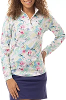 San Soleil Women's Solcool Print Mock Neck Long Sleeve Golf Shirt