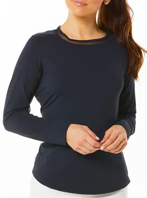 IBKUL Women's Long Sleeve Mesh Crewneck