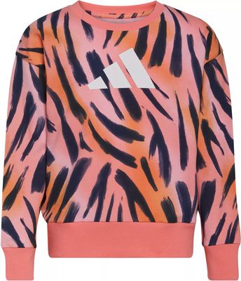 adidas Girls' Long Sleeve 3-Bar Crewneck Pullover Sweatshirt