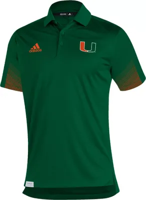 adidas Men's Miami Hurricanes Gren Primeblue Sideline Performance Polo