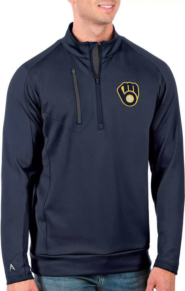 Antigua Men's Tall Milwaukee Brewers Generation Navy Half-Zip Pullover