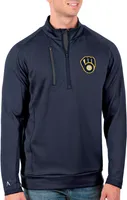 Antigua Men's Tall Milwaukee Brewers Generation Navy Half-Zip Pullover