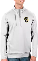 Antigua Men's Tall Milwaukee Brewers Generation White Half-Zip Pullover