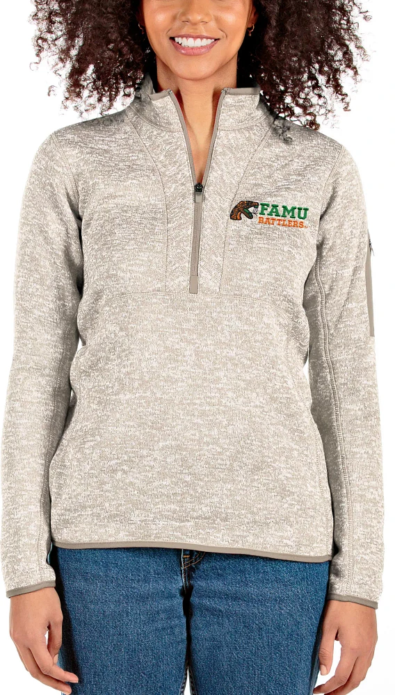 Antigua Women's Florida A&M Rattlers White Fortune Quarter-Zip Pullover Shirt