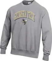 Champion Men's Georgia Tech Yellow Jackets Grey Reverse Weave Crew Pullover Sweatshirt