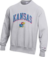 Champion Men's Kansas Jayhawks Grey Reverse Weave Crew Pullover Sweatshirt