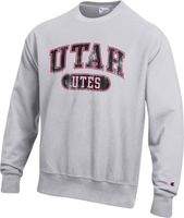 Champion Men's Utah Utes Grey Reverse Weave Crew Pullover Sweatshirt