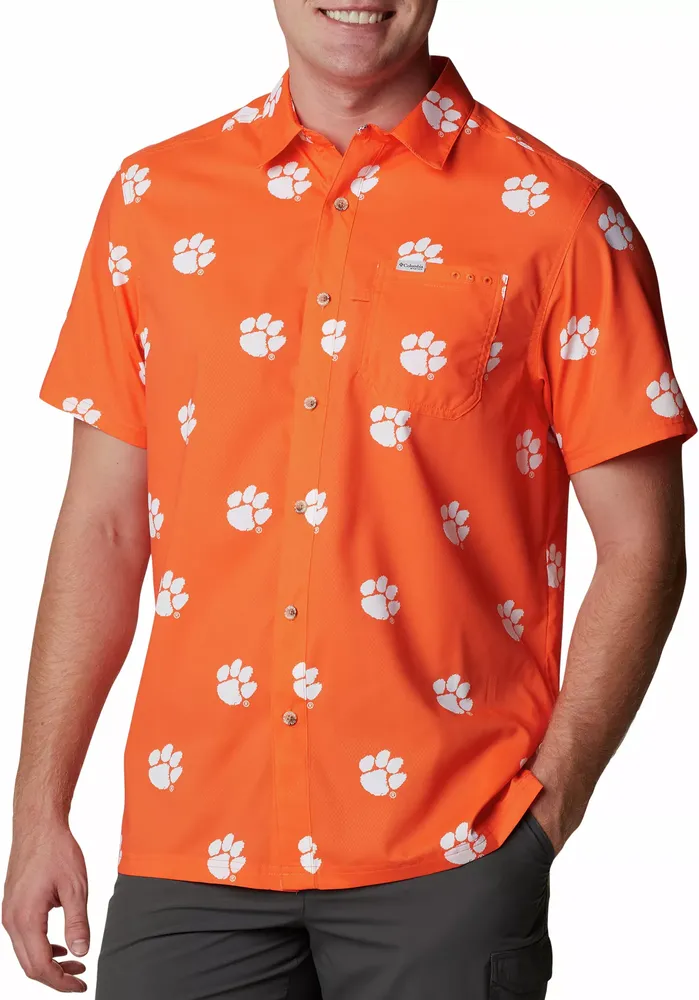 Columbia Men's Clemson Tigers Orange CLG Super Slack Tide Short Sleeve Shirt