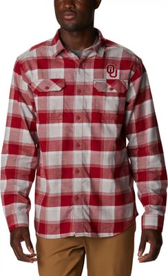 Columbia Men's Oklahoma Sooners Crimson Plaid Flare Gun Flannel Button Down Long Sleeve Shirt