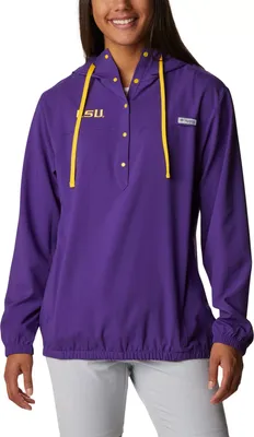 Columbia Women's LSU Tigers Purple PFG Tamiami Quarter-Snap Long Sleeve Hooded Shirt